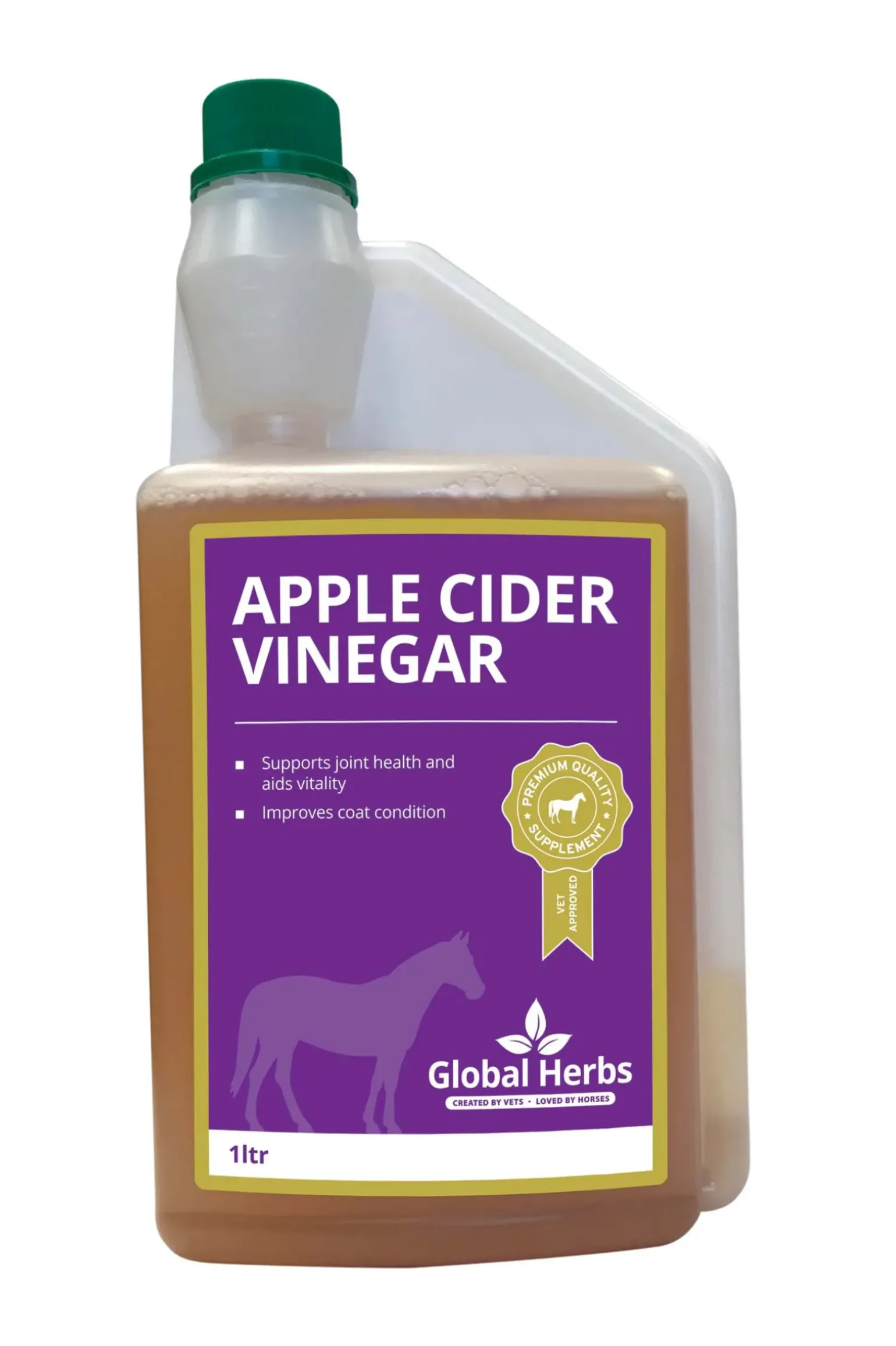 Complement Alimentaire De Soin Vinaigre De Cidre De Pomme Global Herbs Apple Cider Vinegar, 1 L Pour Equins