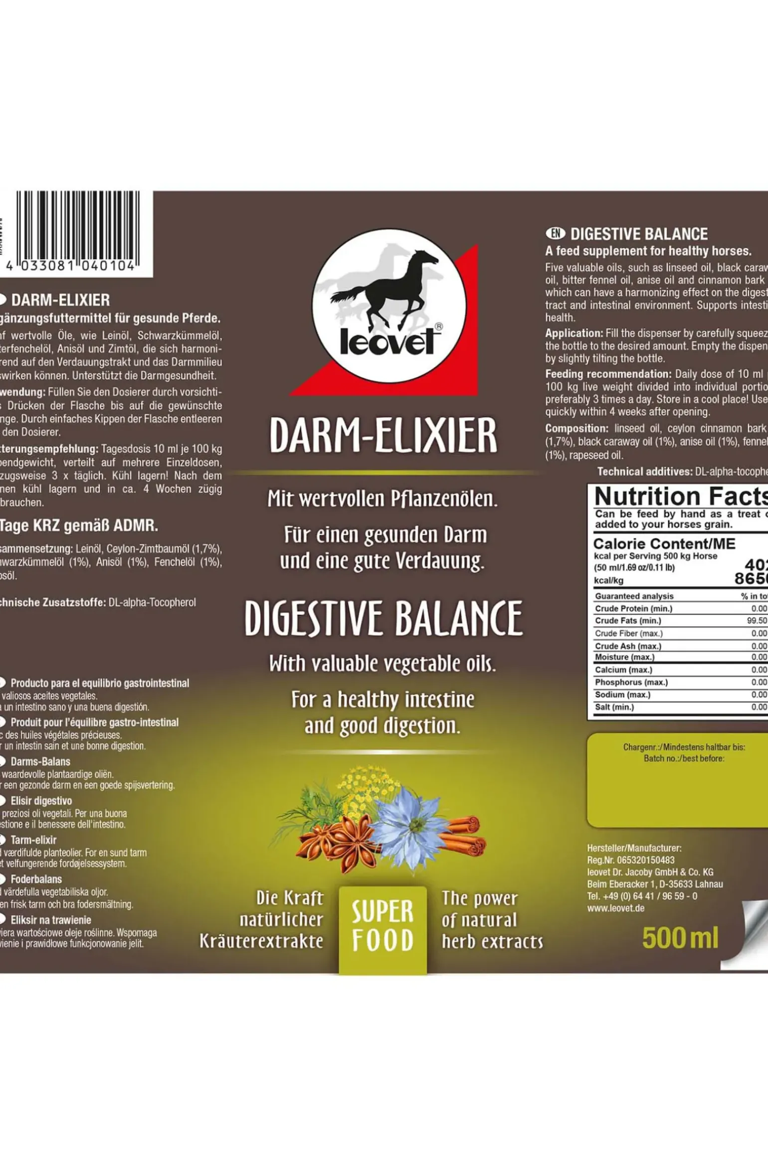 Leovet Produit Pour L'Equilibre Gastro-Intestinal, 500Ml