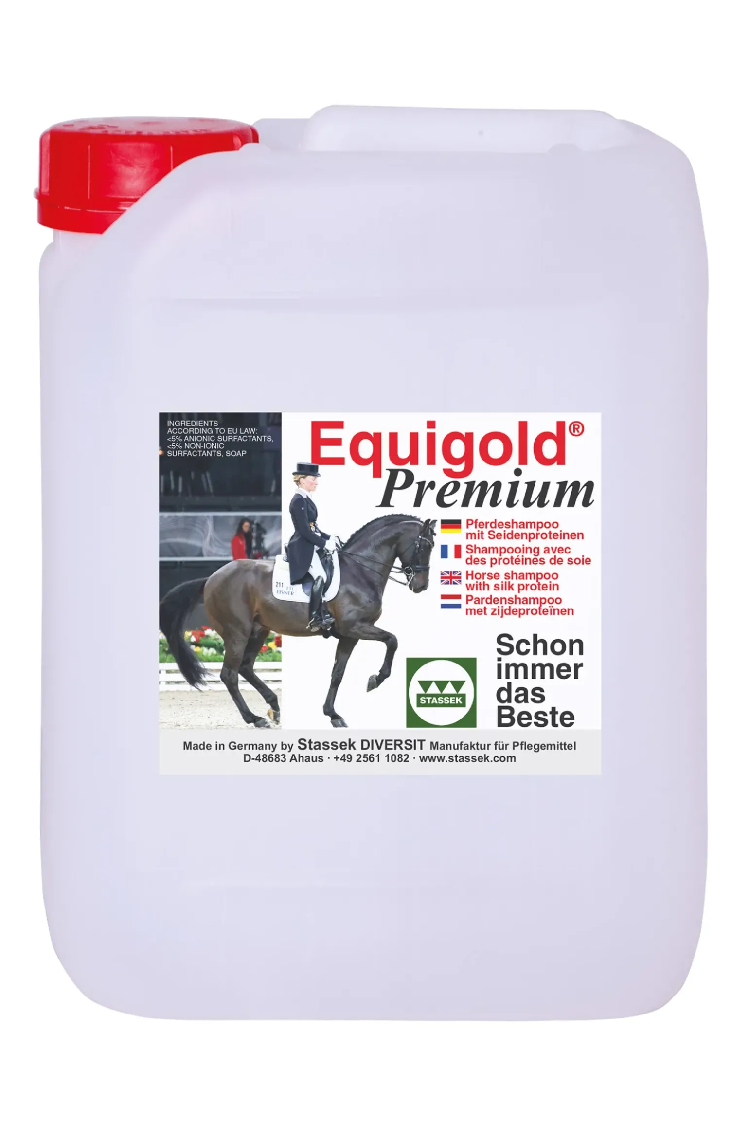 Shampoing Stassek Equigold Premium Avec Proteines De Soie, 5 Litres
